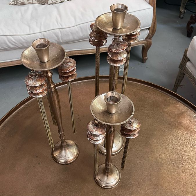 SET/3 John Richard Gold French Tassel Candle Holders 17/21/23"H