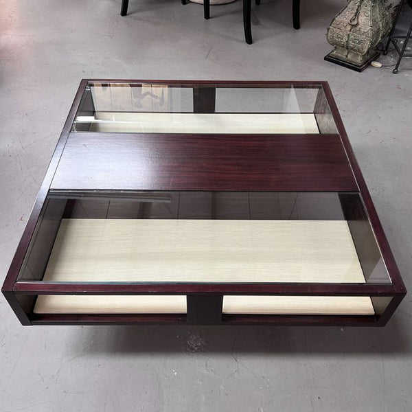 Michael Weiss for Vanguard Modern Walnut & Glass Coffee Table 43x43x18