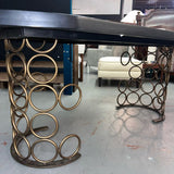 Black Distressed Wood Dining Table W/Gold Circle Base 88x43x30