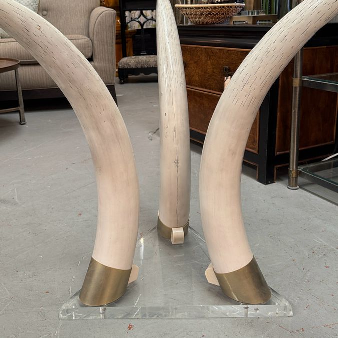 Vintage Lucite Tusk Table W/48" Round Glass 28.5"H