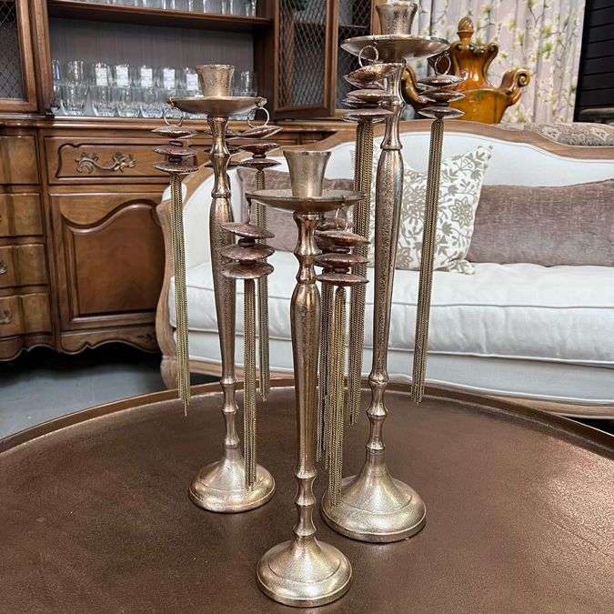 SET/3 John Richard Gold French Tassel Candle Holders 17/21/23"H