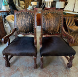 PAIR Wood/Cowhide Arm Chairs 25x28x44