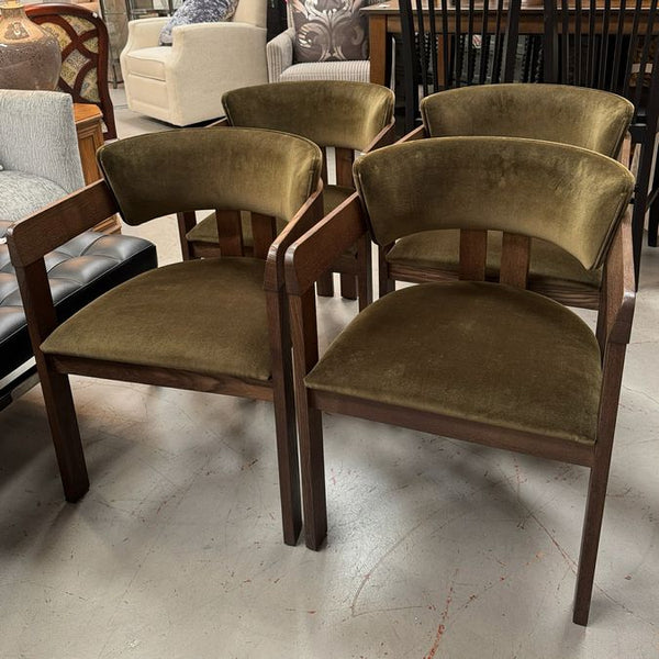 SET/4 Arhaus Rodin Vance Olive Arm Chairs 22x22x29.25