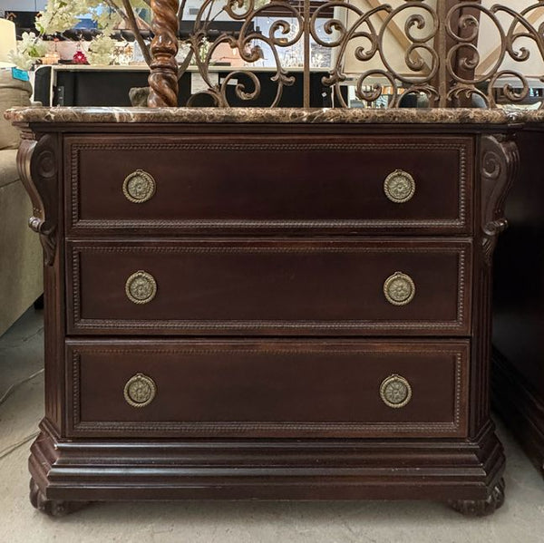PAIR Bernhardt 3-Drw Nightstands W/Marble Tops 42x19.5x33