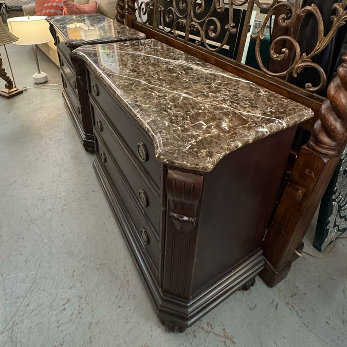 PAIR Bernhardt 3-Drw Nightstands W/Marble Tops 42x19.5x33