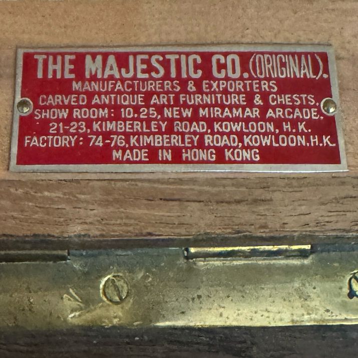 Early 19thC Chinese Carved Camphor Chest by The Original Majestic Co. Hong Kong