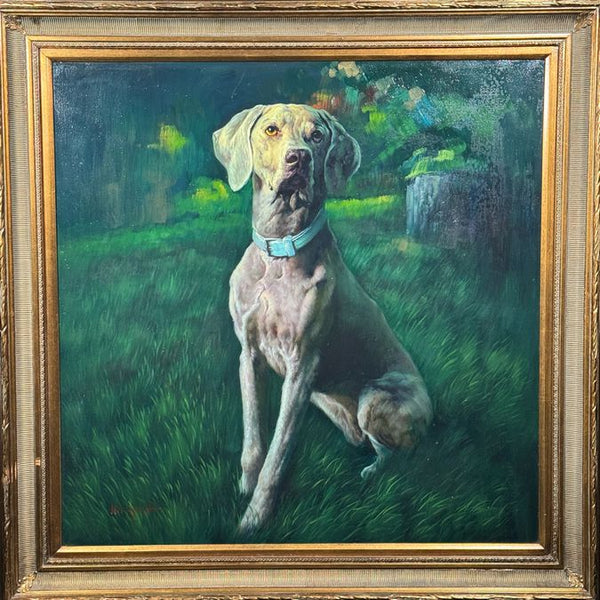 Framed Original Weimaraner Oil Painting by NC Wyeth 44x45