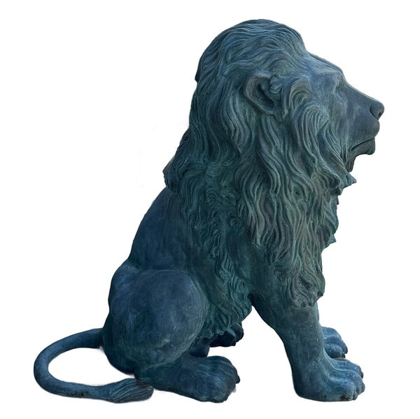 PAIR Gorgeous 350lb Life-Size Patinaed Bronze Lions 44"Hx20"Wx42"L