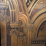 Vintage 4-Panel Black & Gold Wood Screen Scene from the Pantheon 5'4"Wx7'H  AS I