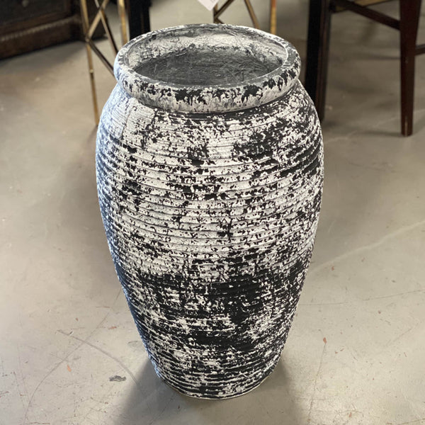 XL Black/White Modern Pottery Planter NEW 18Dx32H