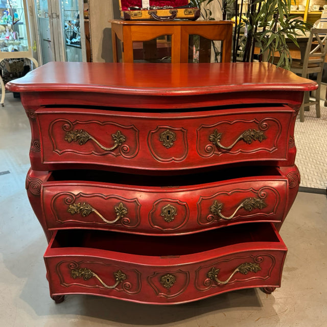 Meubles-Richelieu Red French Chinoiserie Bombay Chest W/3 Keys 40x24.5x36