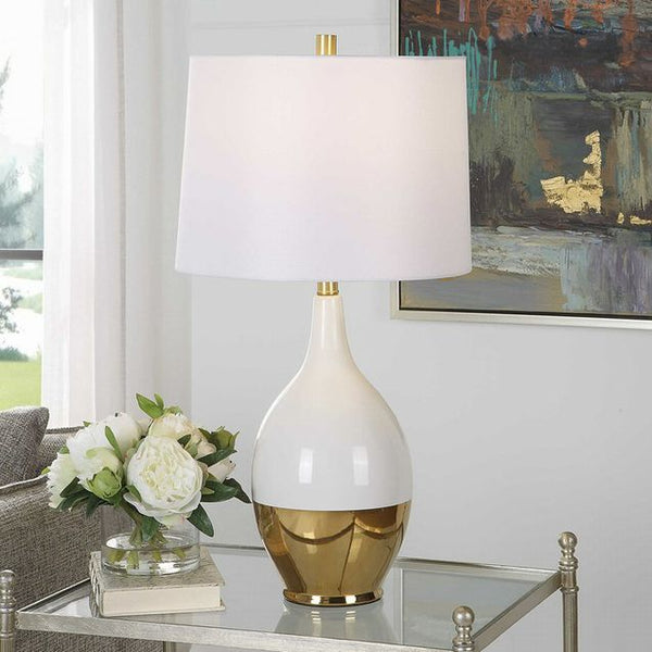Uttermost 26102 Ceramic White/Gold Table Lamp 27"H