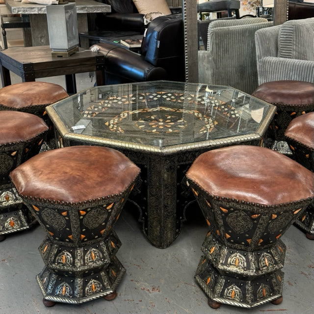 Moroccan Hookah Table W/6 Stools 50x50x20.5