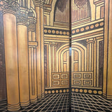 Vintage 4-Panel Black & Gold Wood Screen Scene from the Pantheon 5'4"Wx7'H  AS I
