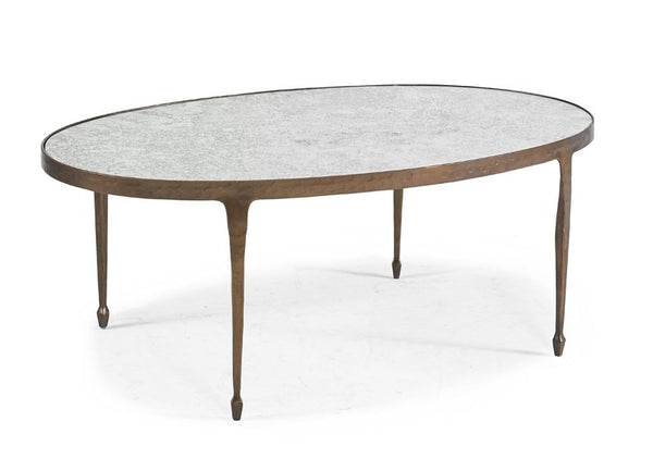 Sherrill "Calvert" Oval Metal/Mirrored Cocktail Table 48x30x18