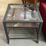 Indoor/Outdoor Glass Top Side Table W/Slate Tile Shelf 26x26x25