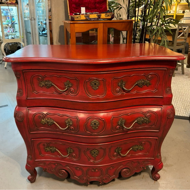 Meubles-Richelieu Red French Chinoiserie Bombay Chest W/3 Keys 40x24.5x36 FINAL