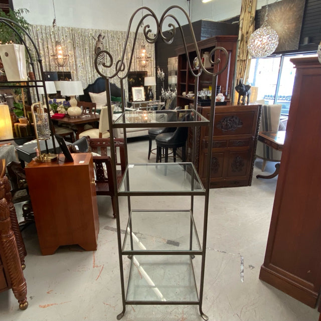 Hand Forged Iron & Glass 4-Tiered Etagere 22x22x78